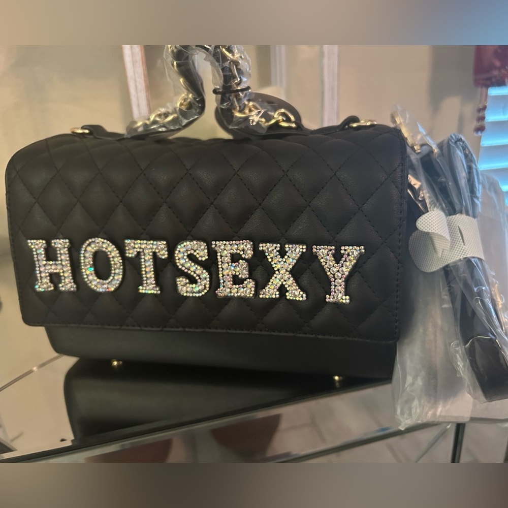 Black Quilted HotSexy satchel with matching wallet